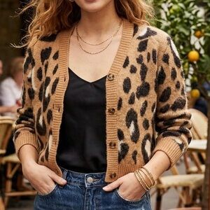 Maison d'Amélie Paris Leopard Cougar Tiger Print Cardigan Fuzzy Parisian Luxury